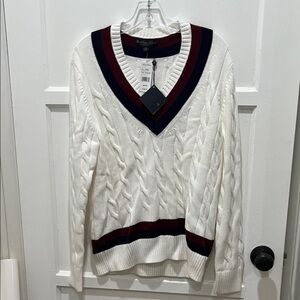 Brooks Brothers Burgundy and Navy V-Neck Sweater